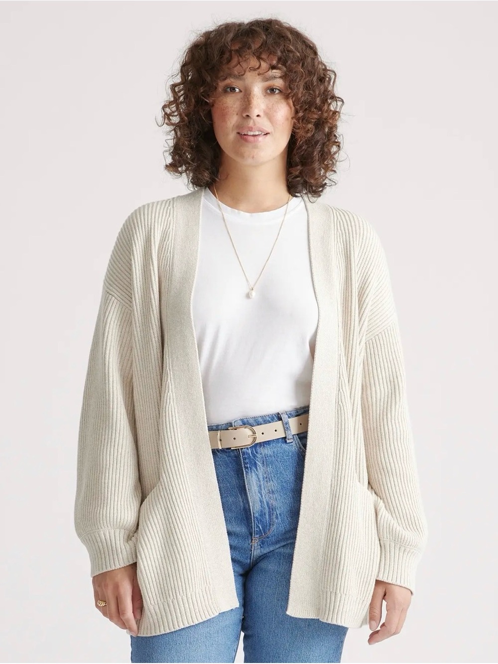 100% Organic Cotton Oversized Cardigan Size Small (Speckled Beige)